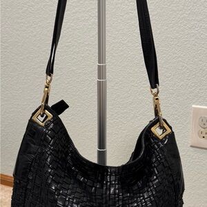 Bloomingdale’s Black Woven Leather Shoulder Bag